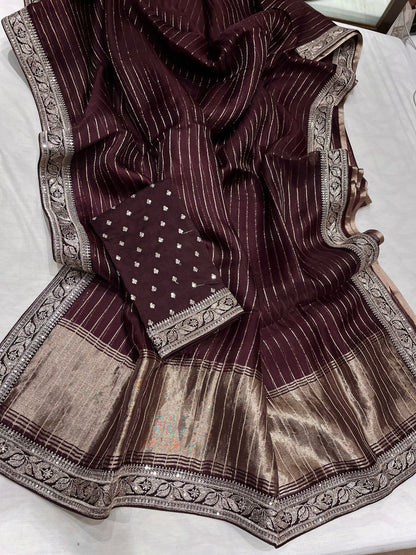 Vanisha organza saree striped saree Partywear sari blouse