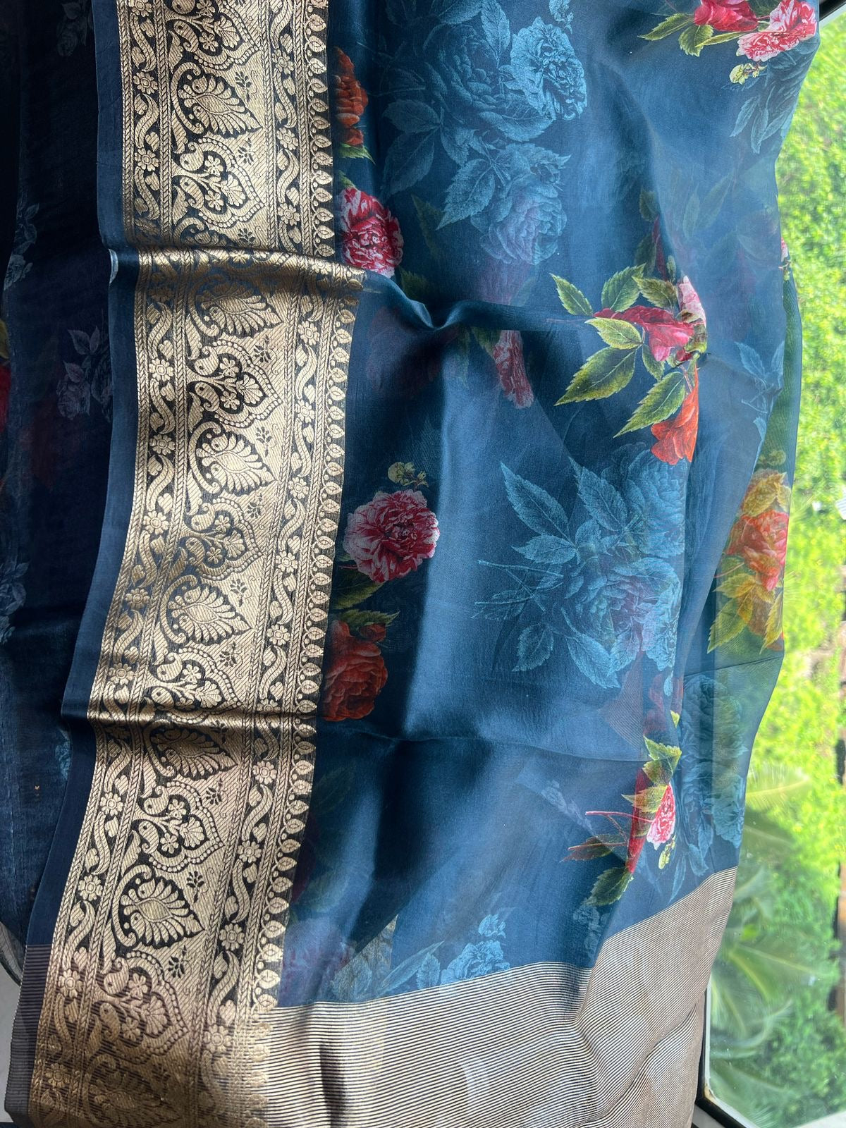 Rashmika organza saree floral saree bordered sari