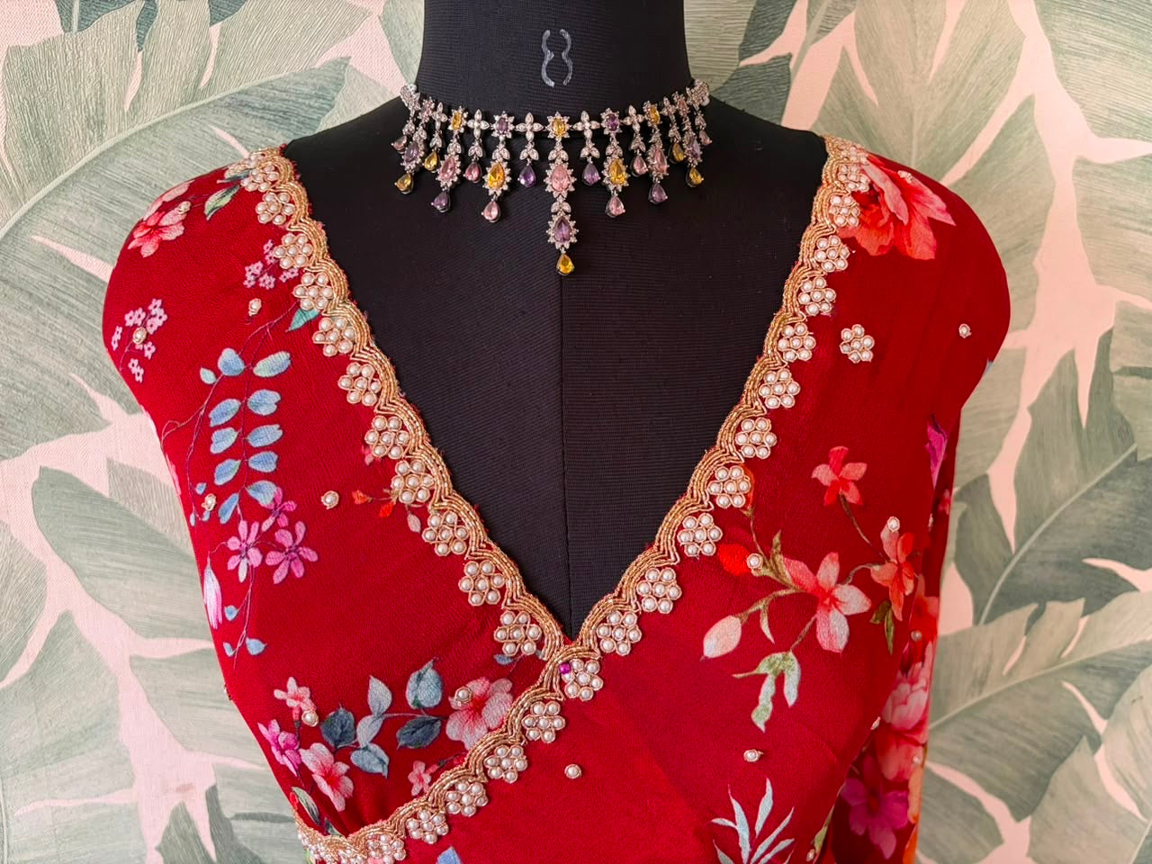 Red printed saree valentine sarees blouse Indian sari Partywear saree