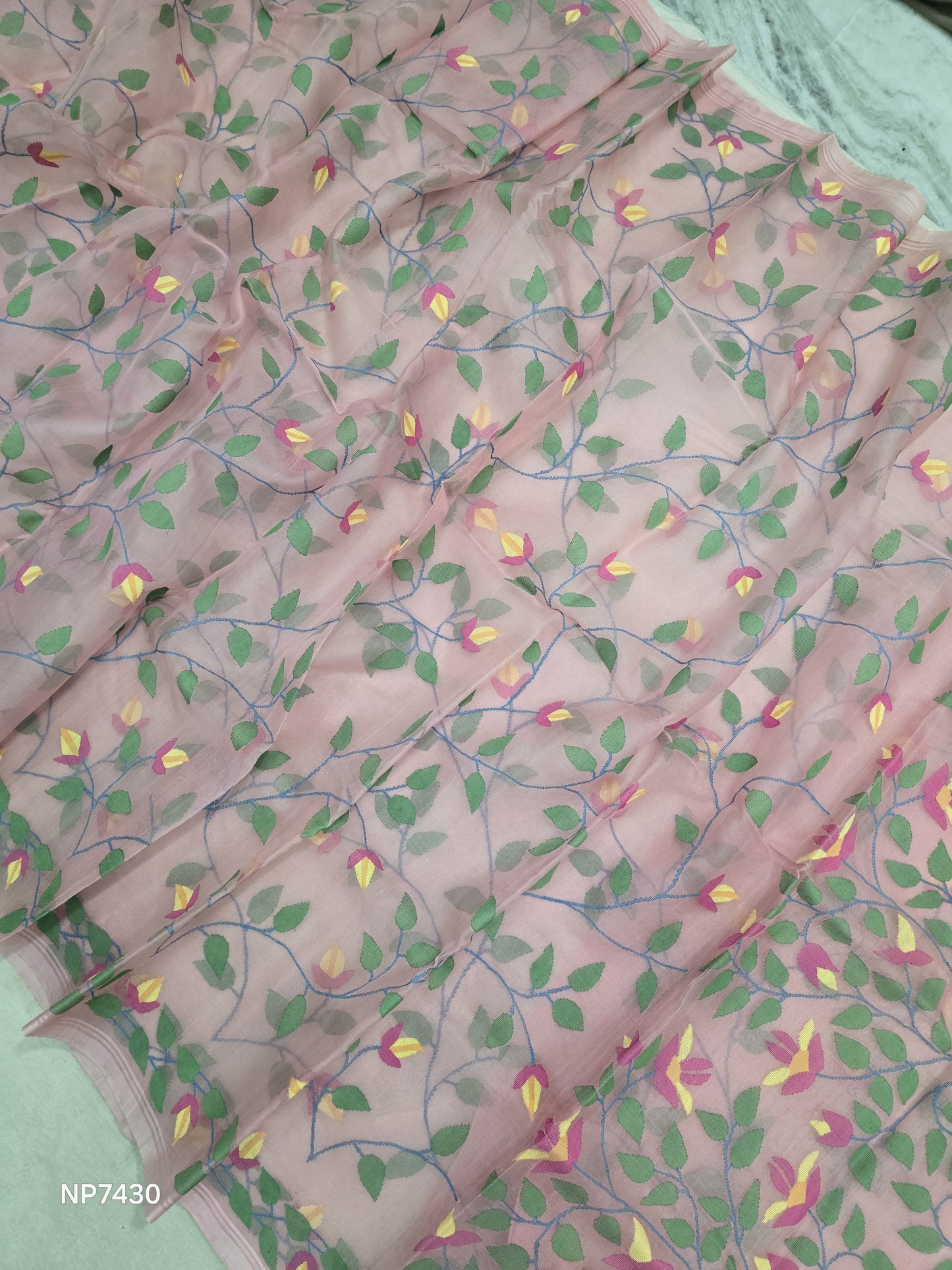 Pink jamdani saree handwoven sari blouse Indian sarees