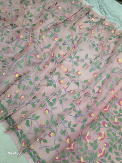 Pink jamdani saree handwoven sari blouse Indian sarees