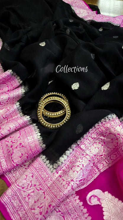 Black khaddi Chiffon Saree Indian Sarees wedding sari blouse