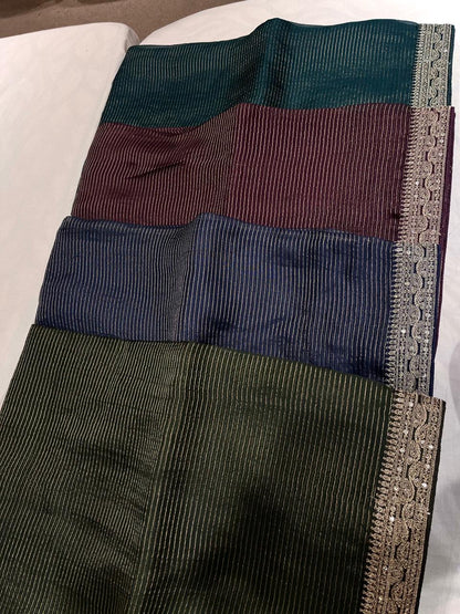 Ajrakh inspired Organza saree Striped Saree Partywear Sari