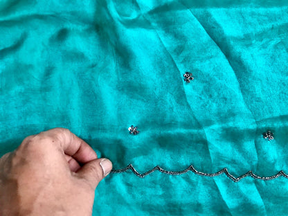 Shimmer tissue silk saree handmade sari blouse