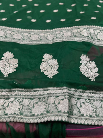 Chiffon Green Banarsi Saree khaddi chiffon saree