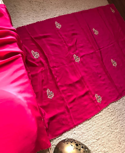 Pink Fuchsia Premium Crepe Saree