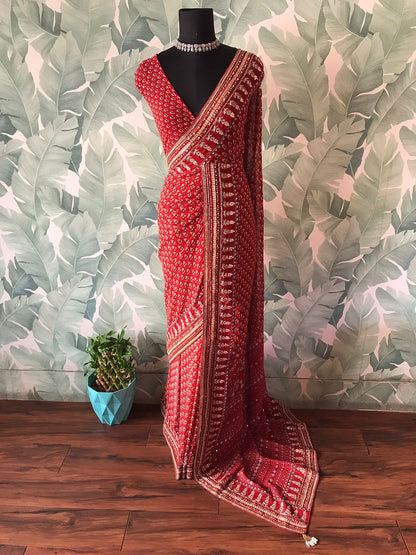 Handmade gorgette silk saree embroidered sarees Indian sari blouse
