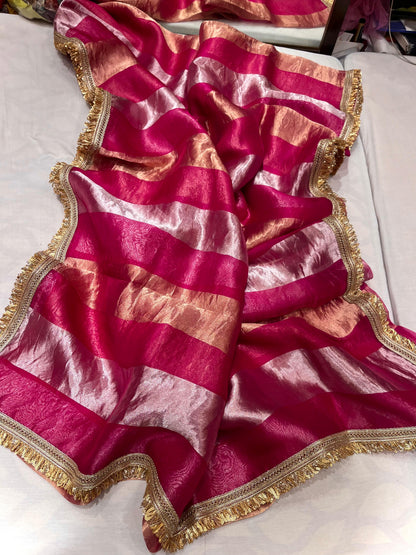 Tissue striped organza saree partywear sarees