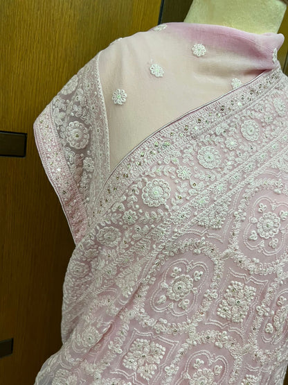 Preety pink Chikankari Gorgette Saree