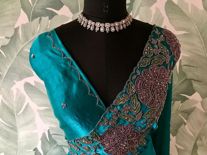 Shimmer tissue silk saree handmade sari blouse