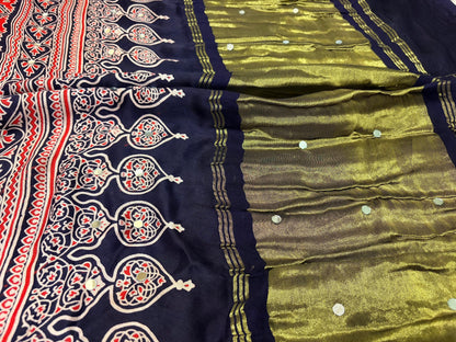 Navy blue saree ajrakh saree Indian sarees