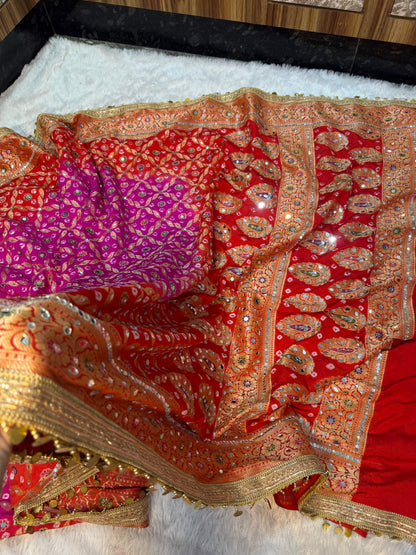 Banarsi soft gorgette saree bandhej saree blouse wedding sari