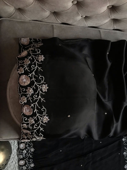 Zahana Black Premium Saree Satin Organza Sari