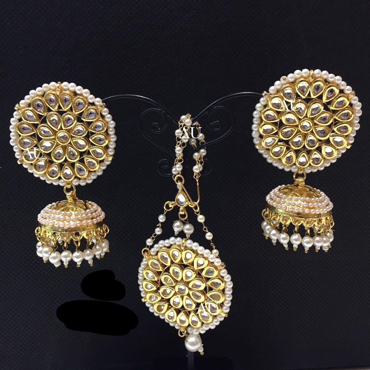 Handmade jhumki set Kundan jhumki earrings tikka set
