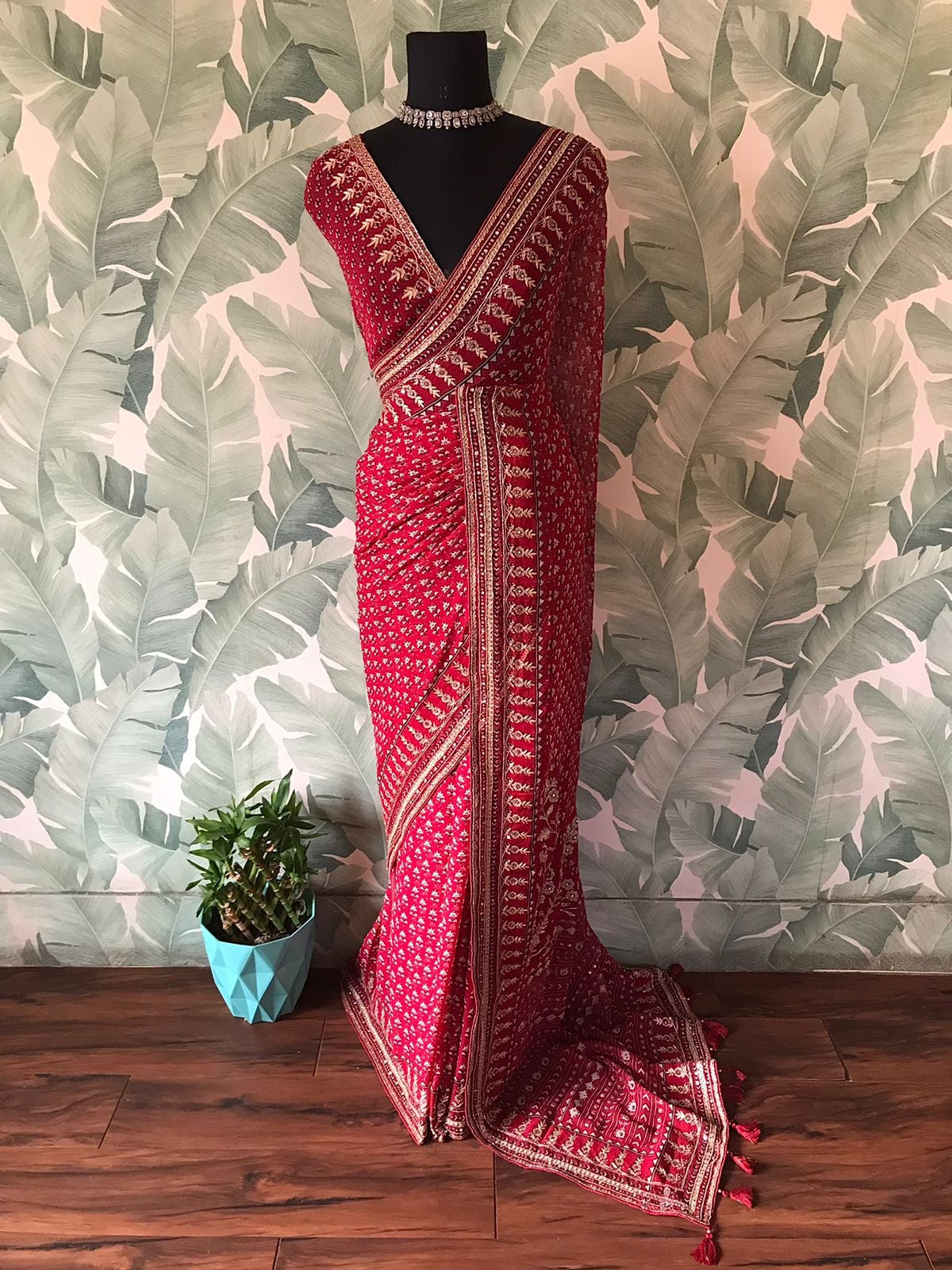 Premium gorgette silk saree handmade sari blouse