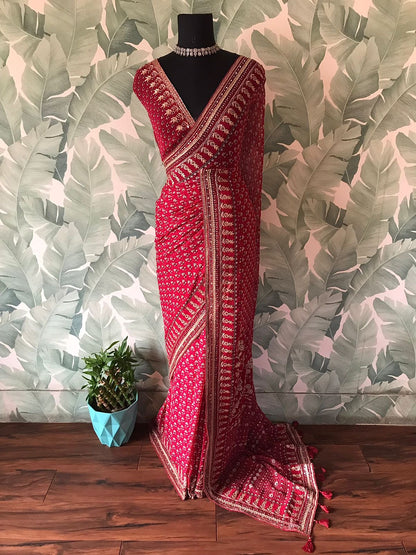 Premium gorgette silk saree handmade sari blouse