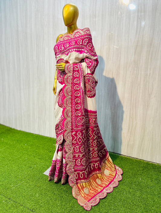 White gajji silk saree wedding sari blouse