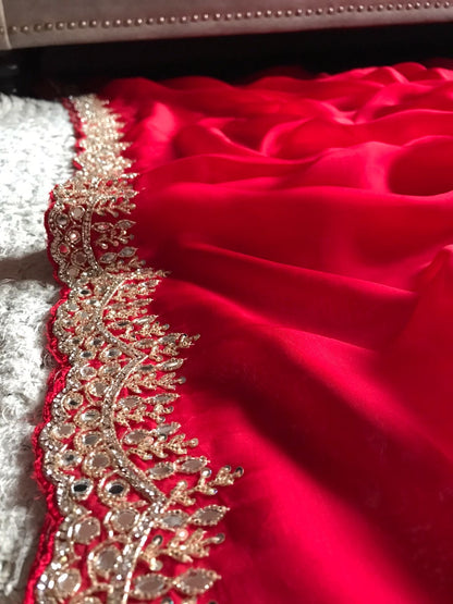 Lubina Red Pure Organza Silk Saree Luxury Sarees