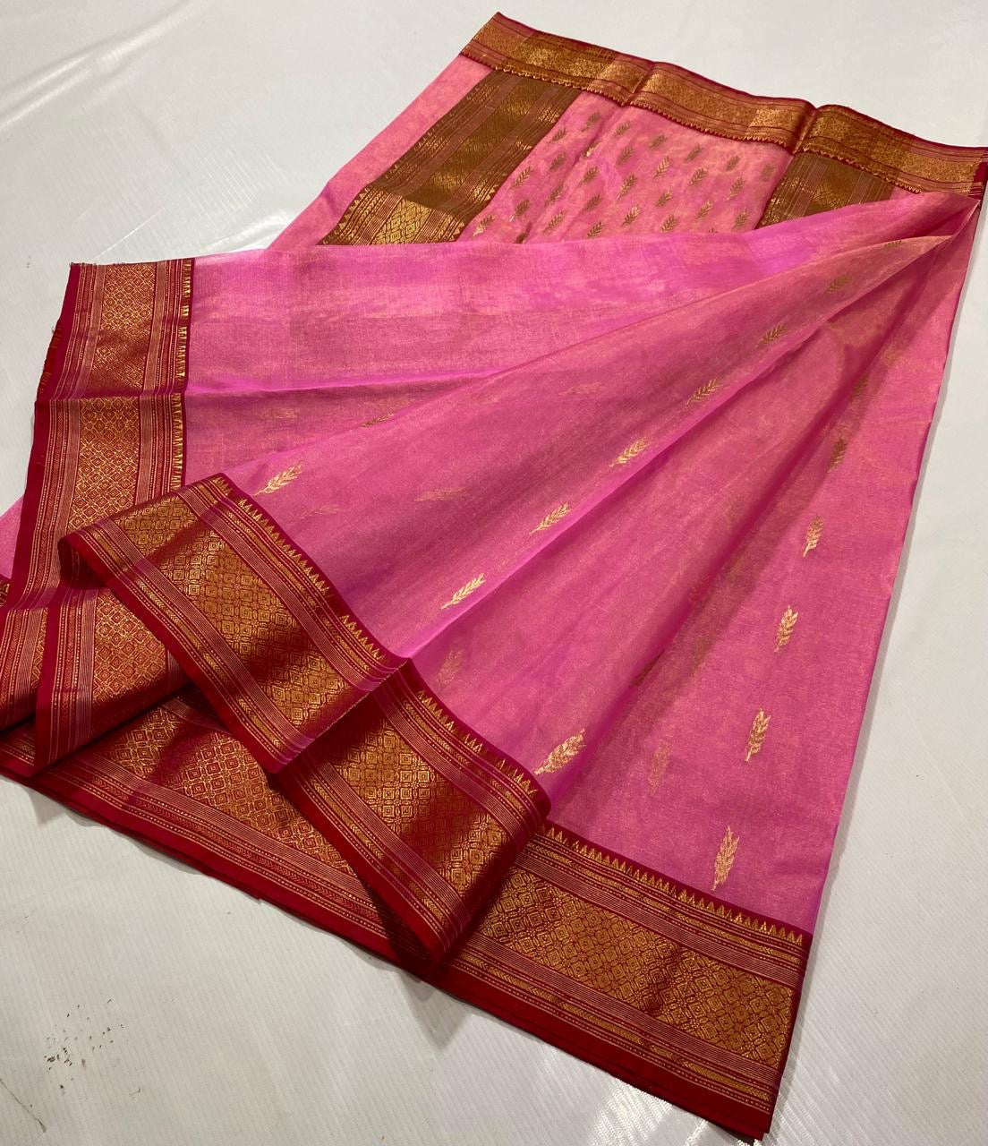 Pinasha Chanderi saree pink sarees handmade sari blouse