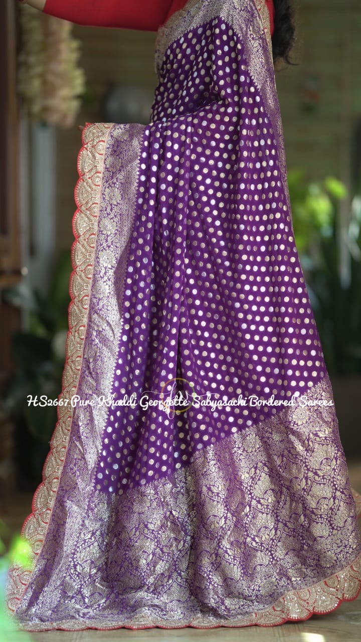 Ravishing Purple Khaddi Gorgette Sarees Indian Sari