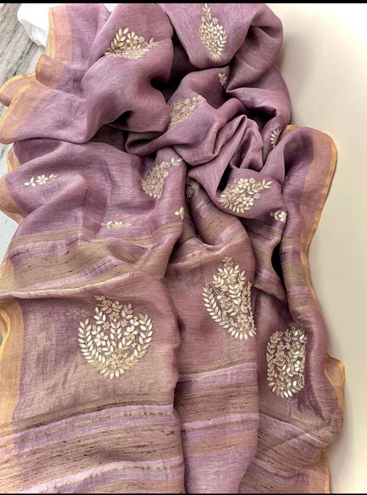 Linen gottapatti saree Indian saree beautiful saris