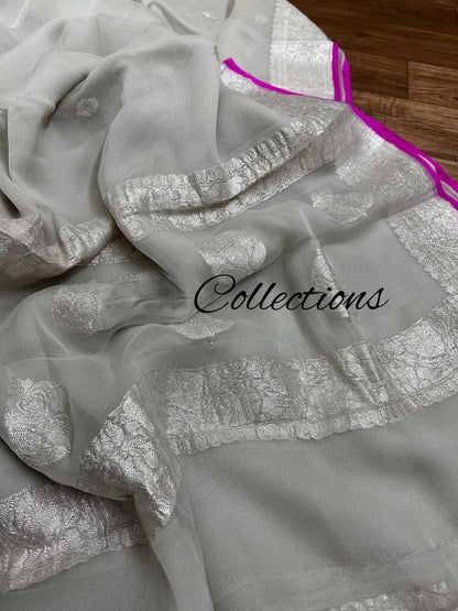 Silver inspired chiffon Banarsi saree Indian saree