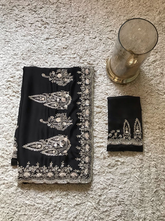 Black satin organza saree luxury saree women sari blouse