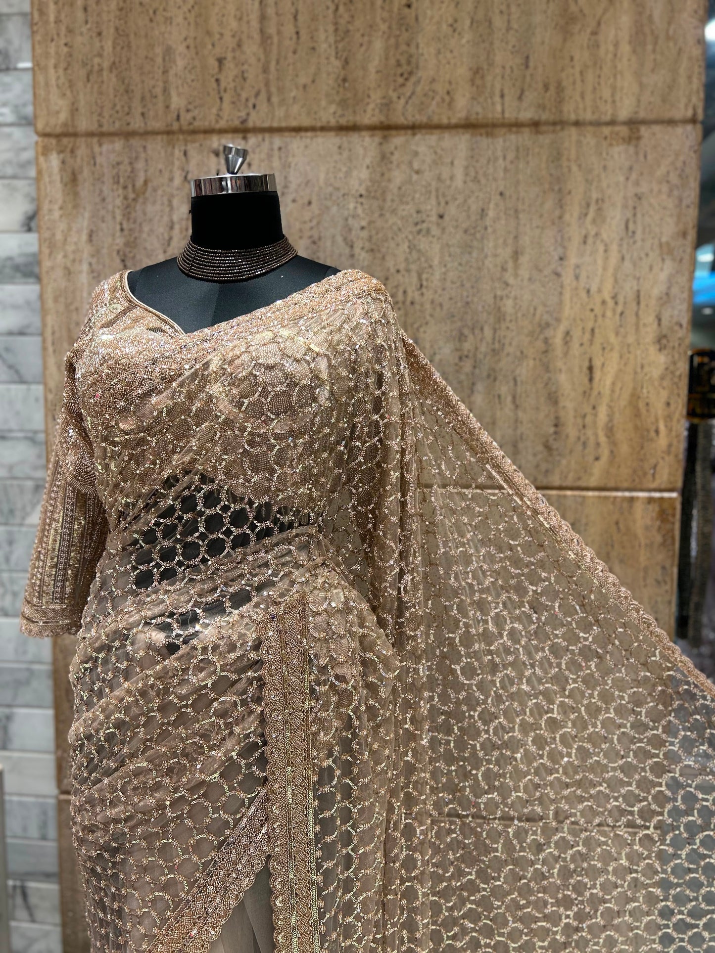Gold net saree designer sarees blouse designer sari