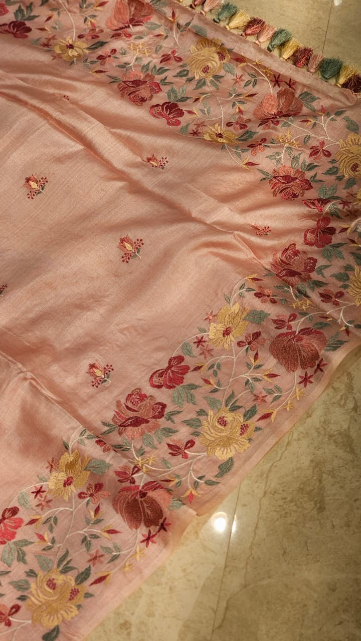 Floral saree tussar silk saree Indian sari blouse
