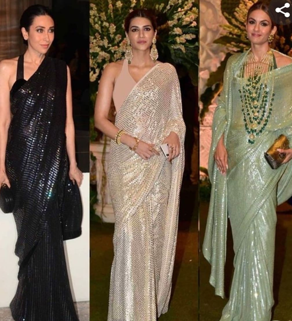 Celebs sequins partywear sexy sarees