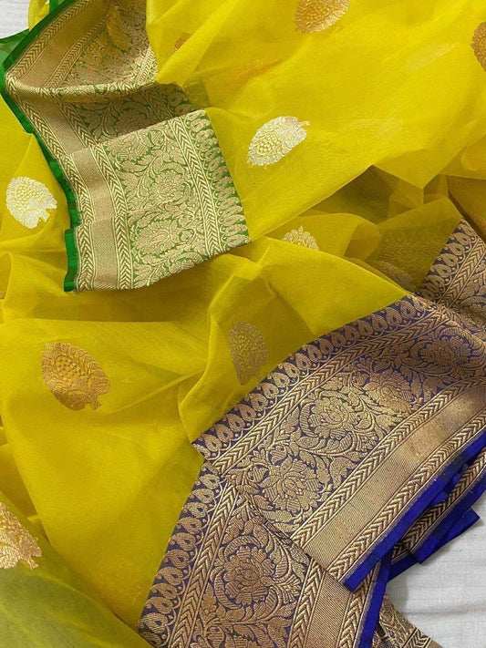 Yellow Kora Banarsi saree/indian sari