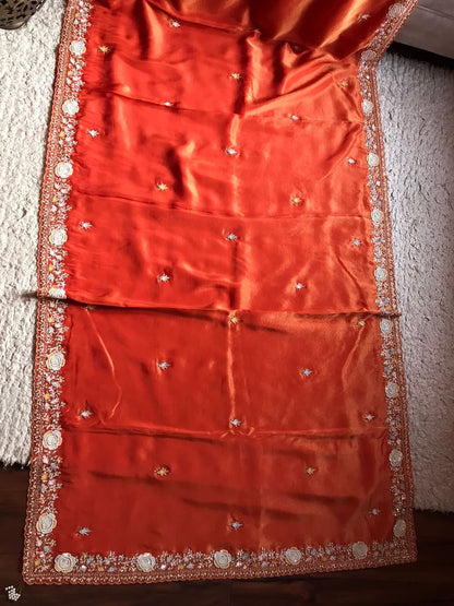 Orange Premium Shimmer Organza Tissue Silk Sarees