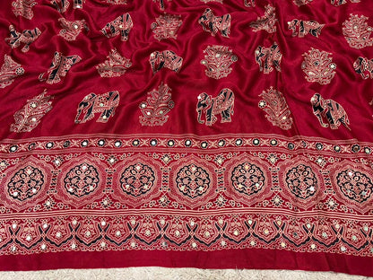 Maroon ajrakh saree Indian sari blouse traditional sarees women clothing