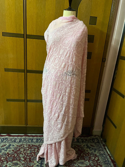 Preety pink Chikankari Gorgette Saree
