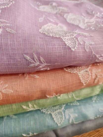 Tussar Chikankari Embroidery Kora Silk Saree