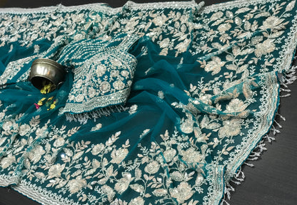 Net designer saree Indian wedding sari blouse women sarees