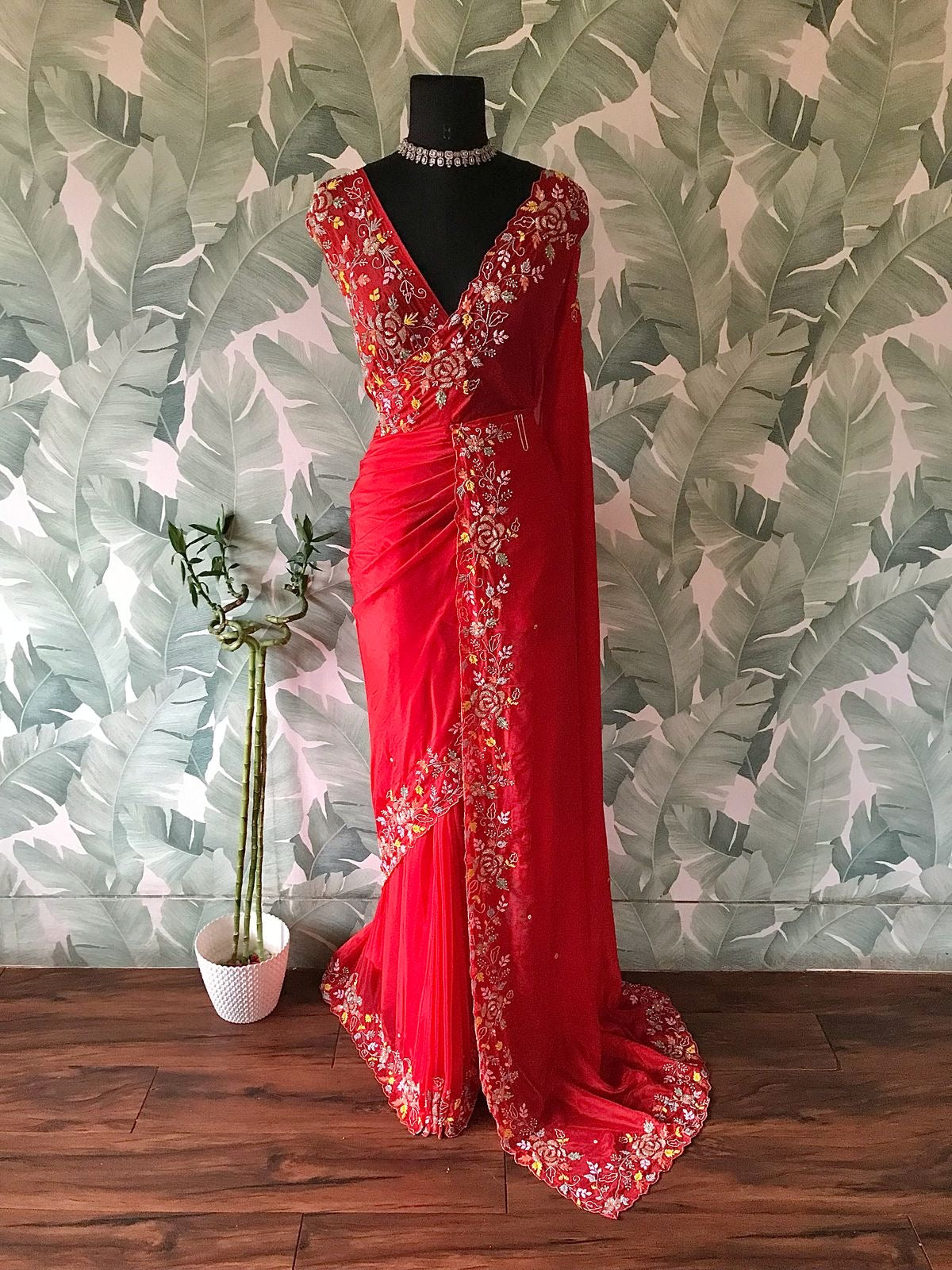 Red premium satin saree organza silk saree beautiful sari blouse