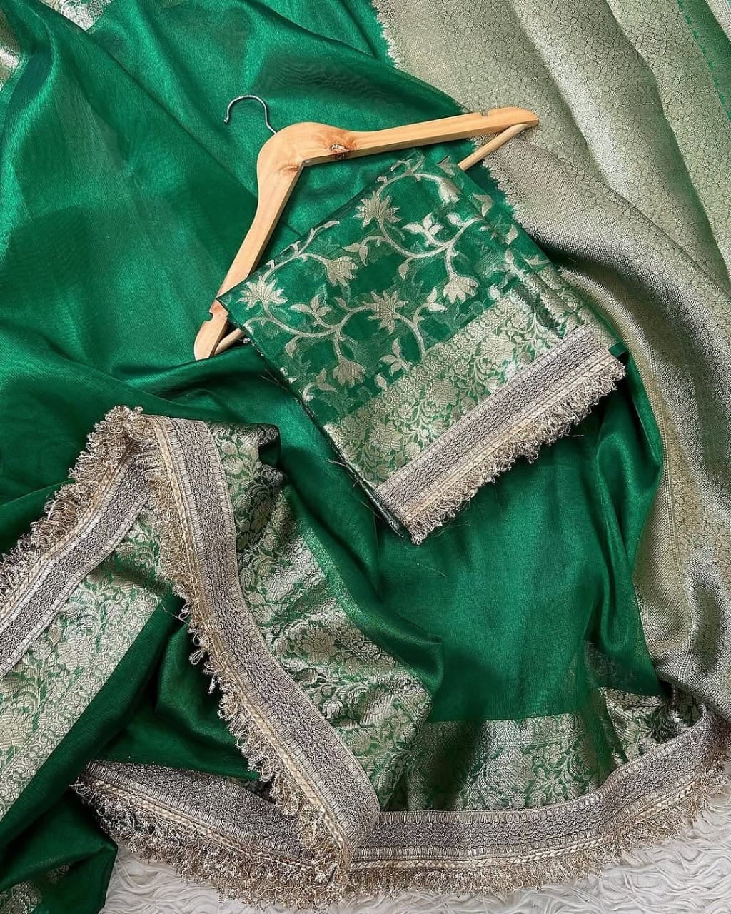 Green saree soft tissue silk saree wedding sari blouse