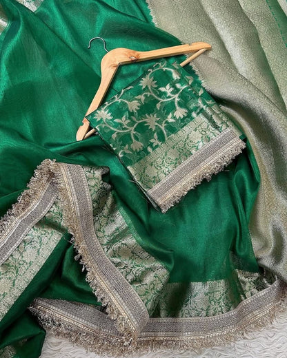 Green saree soft tissue silk saree wedding sari blouse