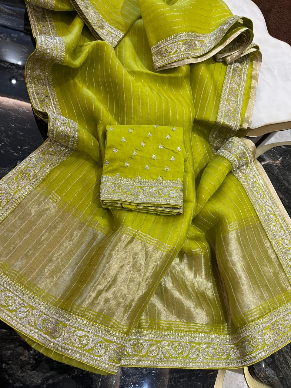 Vanisha organza saree striped saree Partywear sari blouse