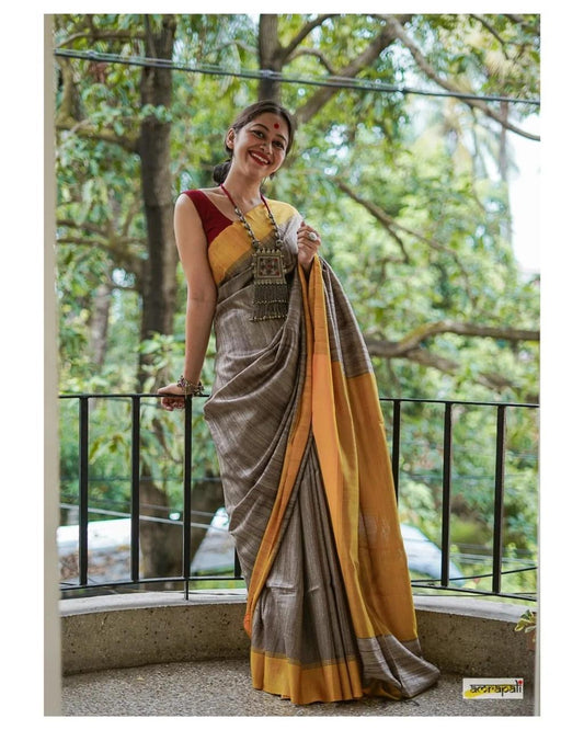 Cotton Saree Grey Saree Women Sari