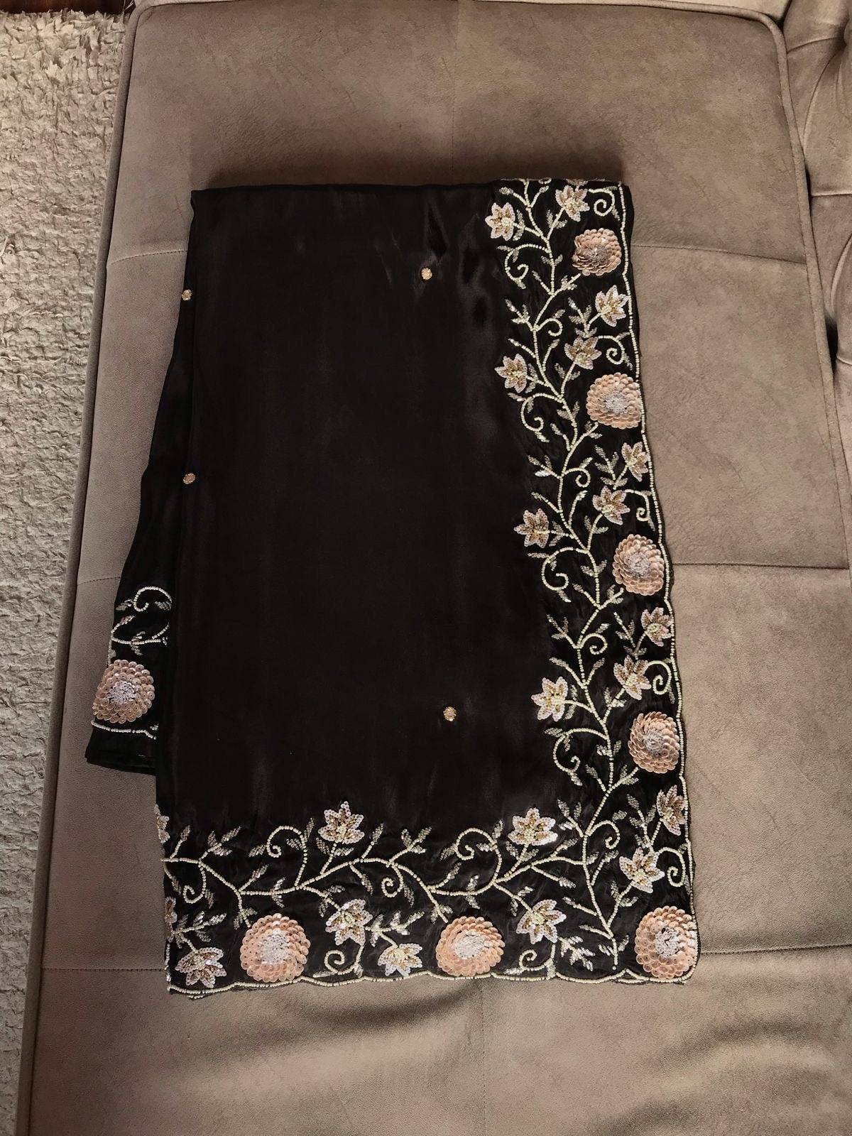 Zahana Black Premium Saree Satin Organza Sari