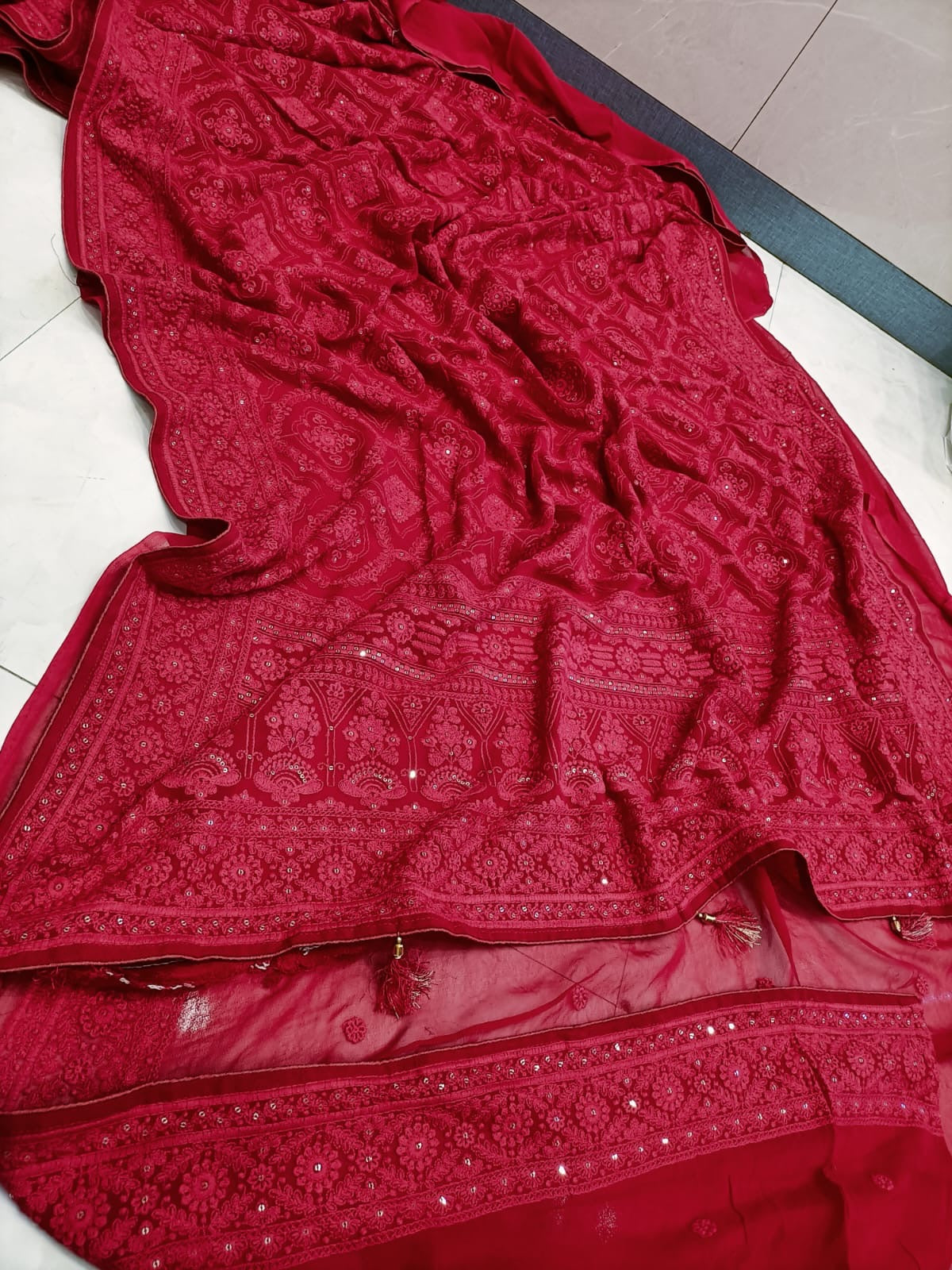 Chikankari Saree Sequence Sari Women Saree