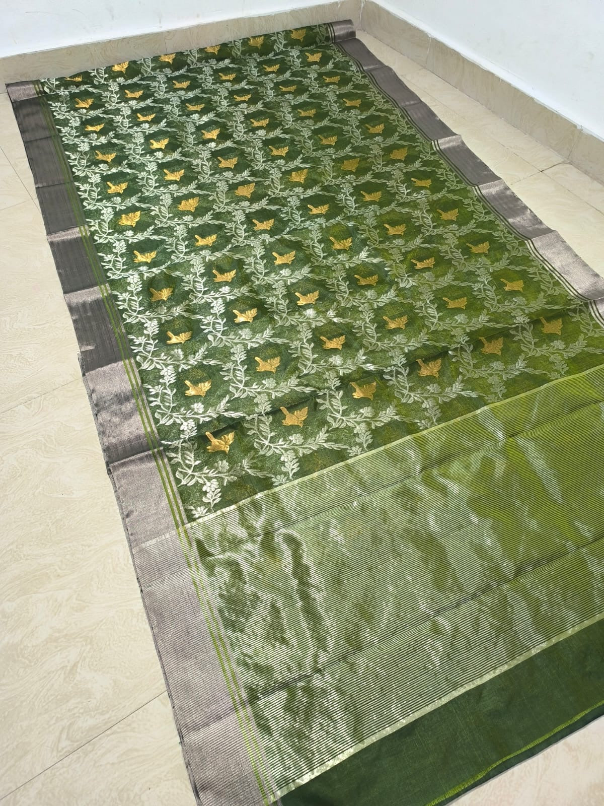 Green Chanderi saree pattu silk saree handmade sari blouse