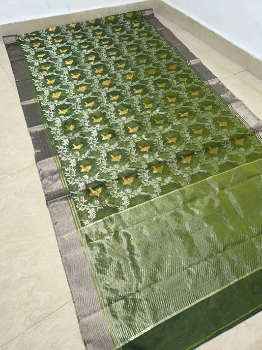 Green Chanderi saree pattu silk saree handmade sari blouse