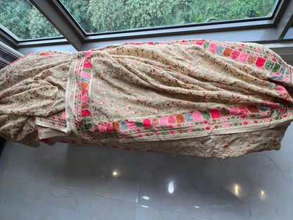 Beige Gorgette saree threadwork sarees