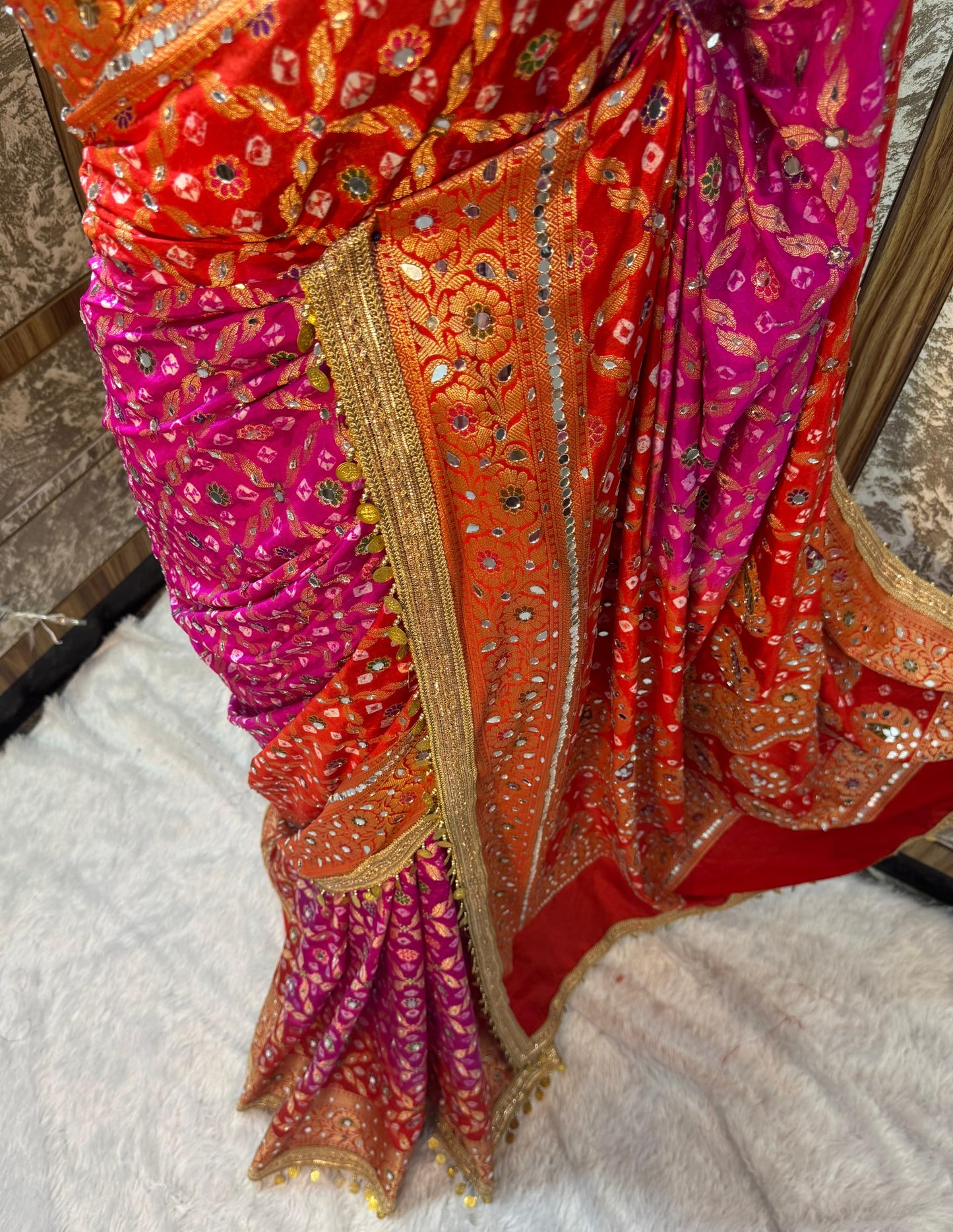 Banarsi soft gorgette saree bandhej saree blouse wedding sari