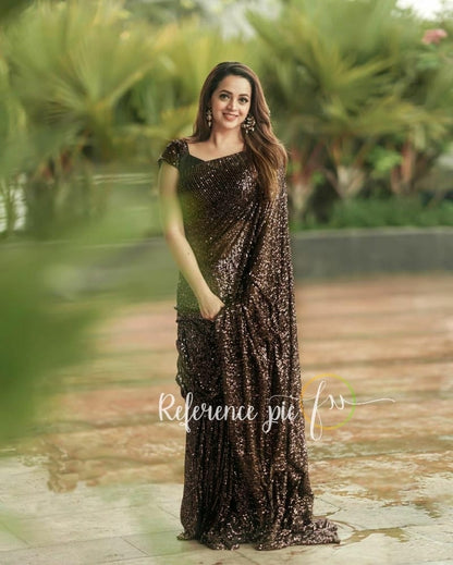 Celebs sequins partywear sexy sarees