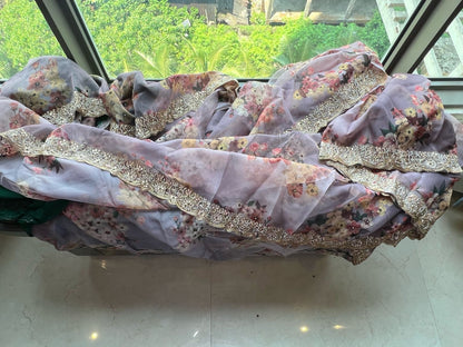 Lavender saree floral saree organza saree Partywear sari blouse