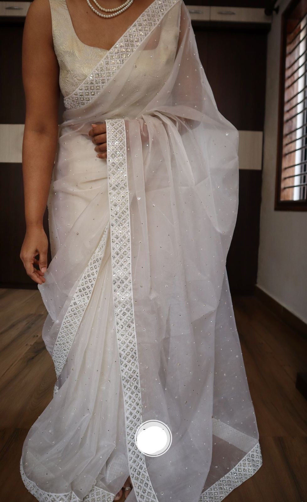 Fairy styled white organza saree Indian sarees